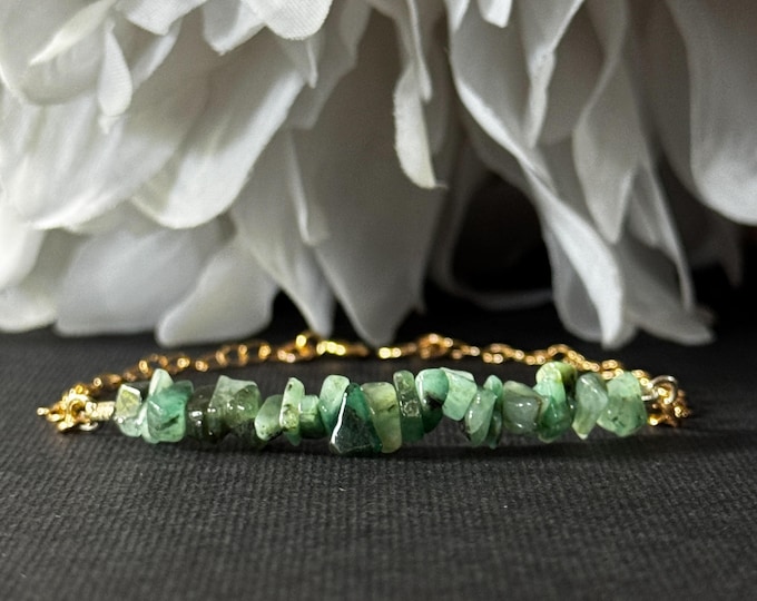 Raw Emerald Crystal Bracelet or Anklet – Adjustable Sizing – Sterling Silver or 14K Gold Filled – Heart Chakra, Love & Renewal