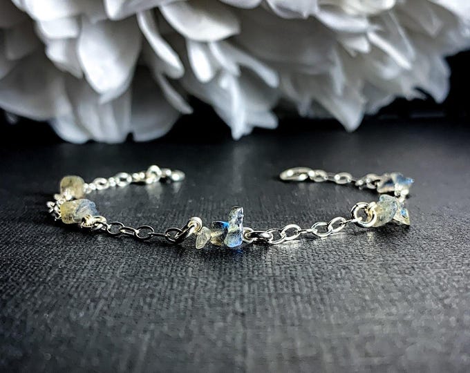 Raw Labradorite Crystal Bracelet Sterling Silver Anklet