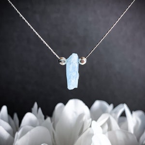 Rough Aquamarine Raw Stone Necklace, Thin Choker Blue Necklace, Aquamarine Crystal