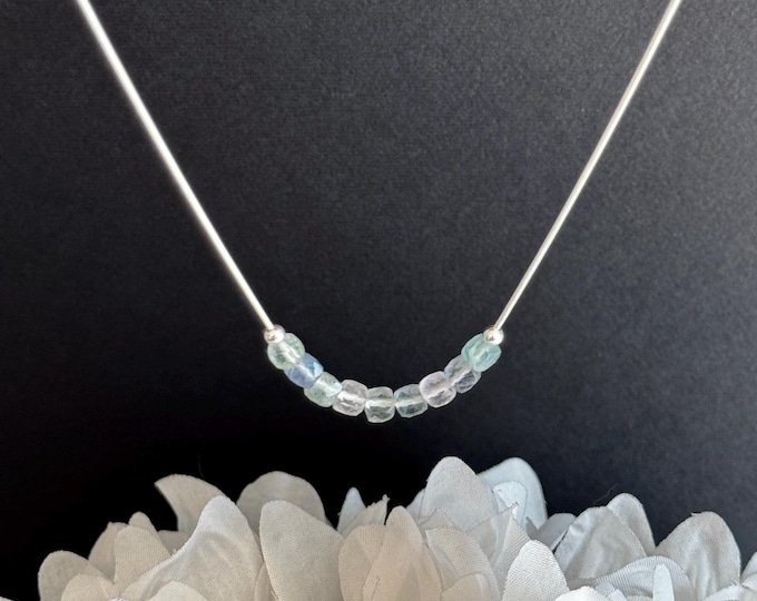 Rainbow Fluorite Crystal Necklace or Choker Sterling Silver and Gold Filled