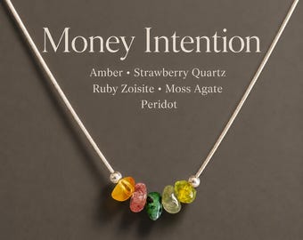 Money Spell Raw Crystal Necklace, Wealth Manifestation Success Manifesting Necklace