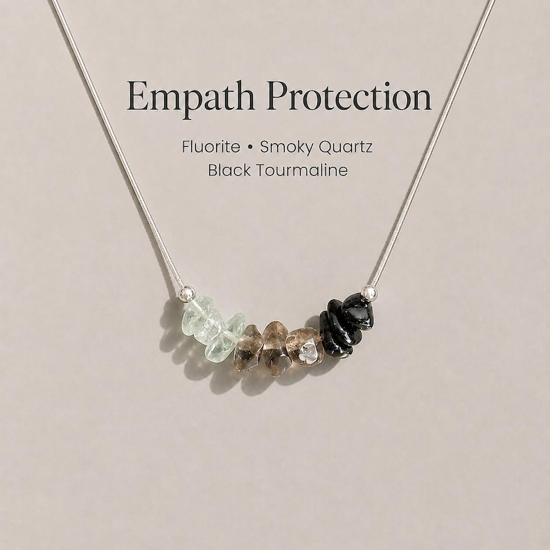 Meditation Accessory Chakra Balancing Crystal Necklace Women Spiritual Wellness Energy Grounding Black Tourmaline Smoky Quartz Gemstone Jewelry Handmade Pendant Nurse Gift Empath Wellness Sterling Silver Gold Filled Chain Fluorite Natural