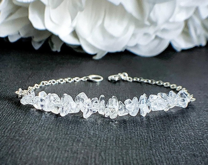 Clear Quartz Crystal Ankle Bracelet April Birthstone Raw Quartz Anklet Raw Stone Jewelry