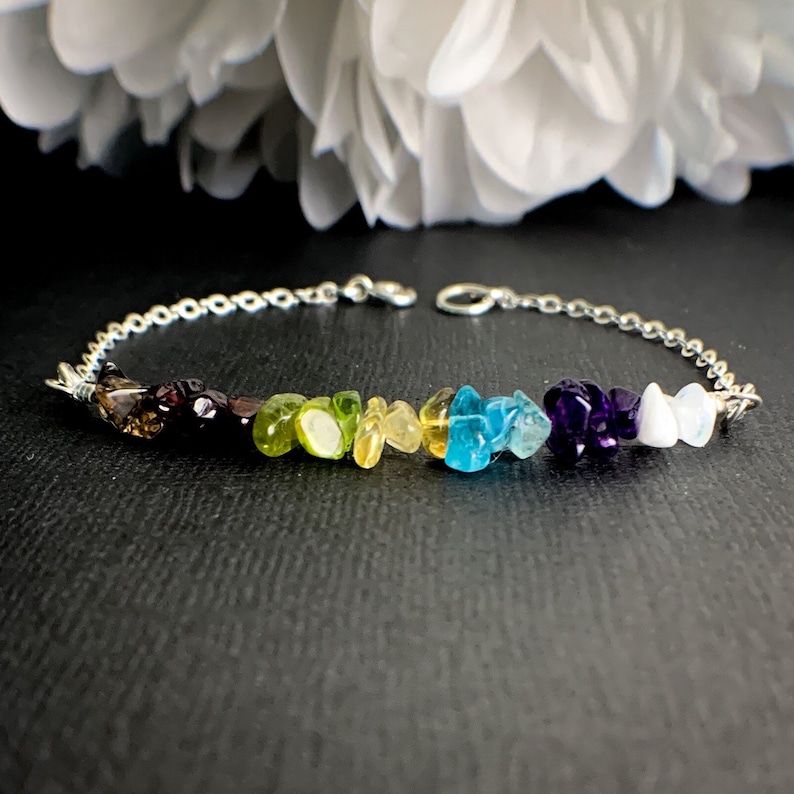7 Chakra Bracelet Raw Crystal Bracelet Raw Chakra Stones Etsy