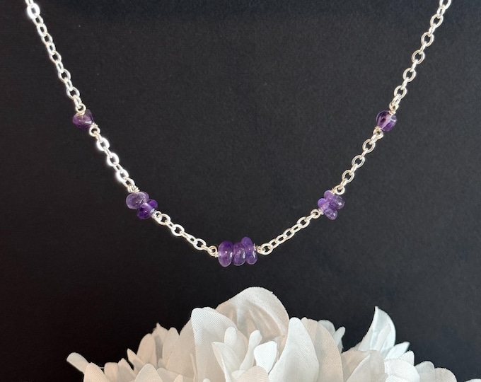Real Amethyst Necklace Silver Satellite Station Crystal Choker Necklaces for Women
