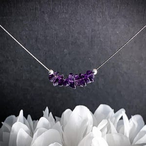 Real Amethyst Crystal Necklace Raw Amethyst Natural Stone Choker for Women Sterling Silver Gemstone Dainty Chain February Birthstone Gift