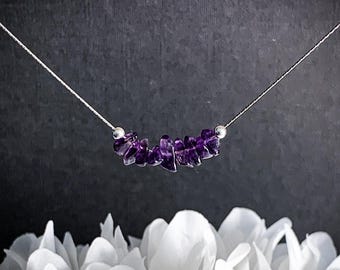Real Amethyst Crystal Necklace Raw Amethyst Natural Stone Choker for Women Sterling Silver Gemstone Dainty Chain February Birthstone Gift
