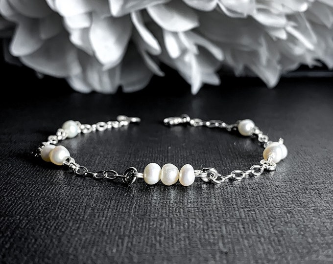 Floating Pearl Satellite Chain Dainty Bead Bracelet, Anklet