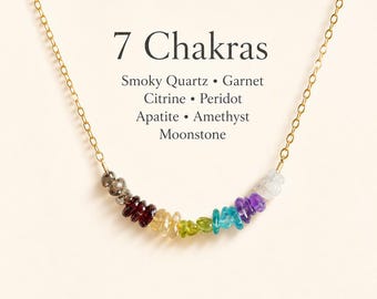Collana dei 7 Chakra, gioiello con pietra curativa in cristallo grezzo, regalo spirituale, accessorio per appassionati di yoga e meditazione, equilibrio energetico, barra di cristallo in argento sterling.