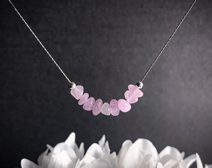 Kunzite Necklace Crystal Necklace, Silver Necklace, Healing Crystals. Heart Chakra, Pink Kunzite, Mom Gift