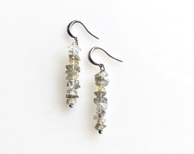 Iridescent Stone Labradorite Earrings, Raw Crystal Earrings, Grounding Jewelry, Anxiety Jewelry