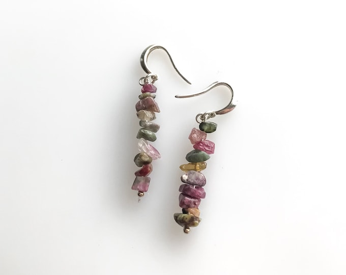 Raw Tourmaline Earrings, October Birthstone Raw Crystal Earrings, self confidence