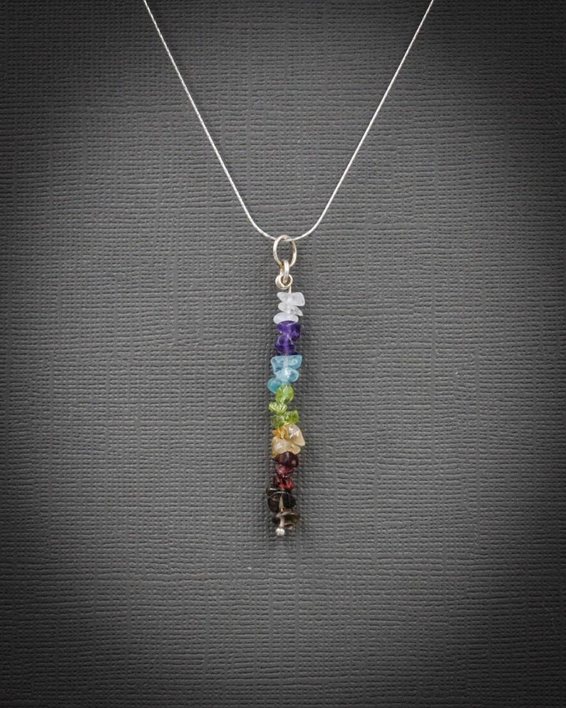Collana con 7 chakra, regalo di consapevolezza, collana con ciondolo a forma di barra con gemme, collana con barra di perline immagine 17