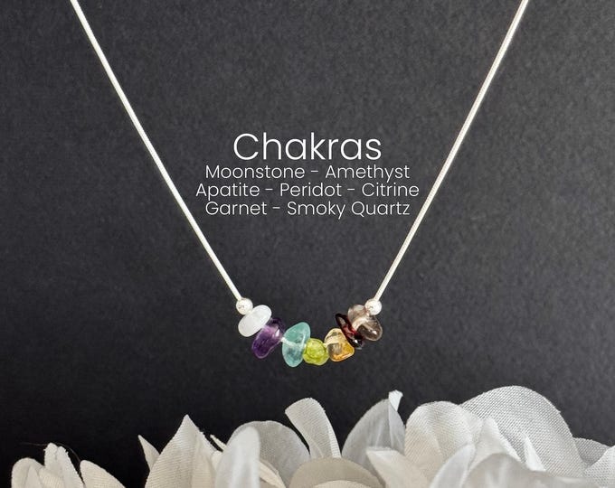 Raw Chakra Crystal Necklace, Dainty 7 Chakra Stones Healing Crystals Necklace, Delicate Minimalist Necklace