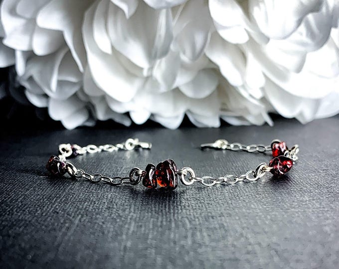 Garnet Crystal Bracelet Raw Crystals Adjustable Station Bracelet Silver Anklet