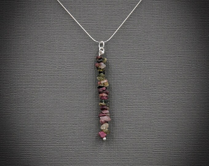 Raw Tourmaline Pendant October Birthstone, Bead Bar Necklace Anxiety Jewelry