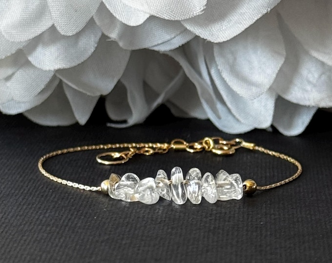 Clear Quartz Bracelet Raw Crystal Dainty Silver or Gold Filled Anklet
