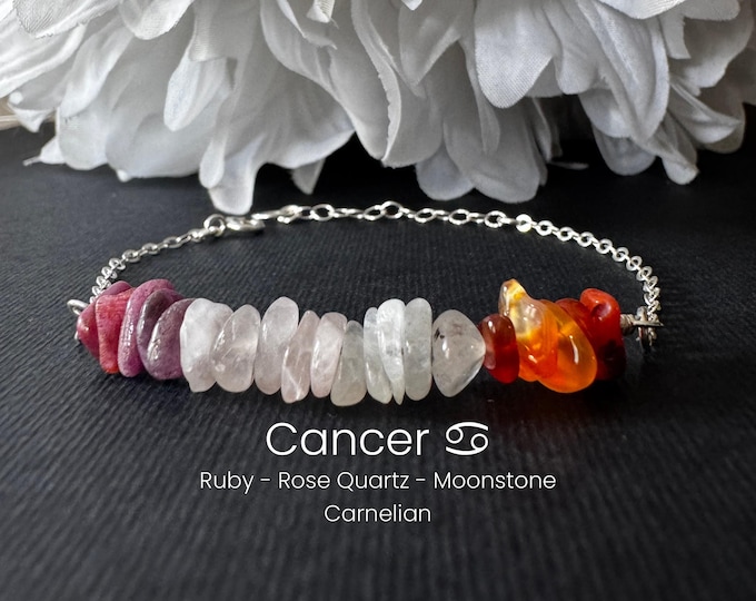 Cancer Zodiac Bracelet - Astrology Raw Crystals Anklet Gift