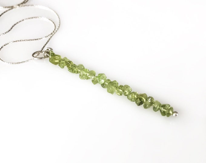 Rough Peridot Pendant, Statement Necklace Beaded Bar, Peridot Necklace for August Birthstone, LEO Luck & Prosperity Jewelry birthday gift