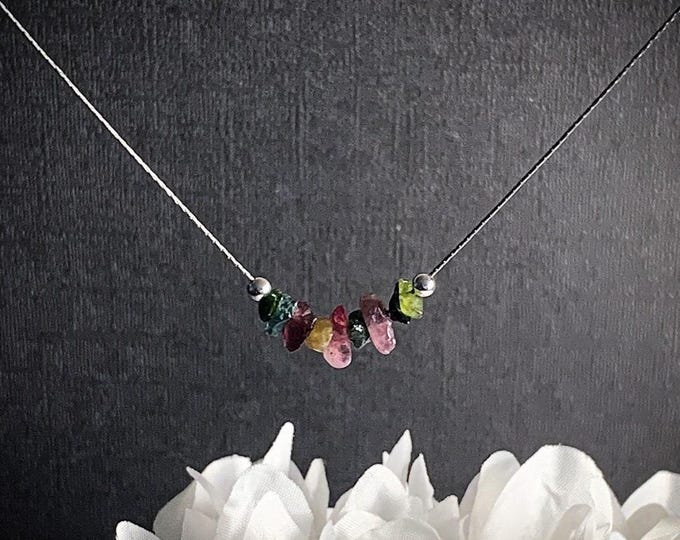 Raw Tourmaline Crystal Balance Necklace, Dainty Choker for self esteem and self confidence