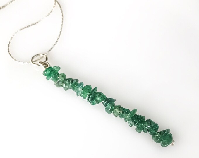 Raw Green Aventurine Pendant Bead Bar Necklace, Abundance Necklace Aventurine Necklace