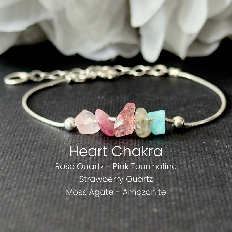 Heart chakra crystal bracelet or anklet featuring Rose Quartz and Moss Agate to support love, balance, and spiritual wellness. Crafted in Gold Filled or Sterling Silver for a meaningful meditation, yoga, or everyday accessory.