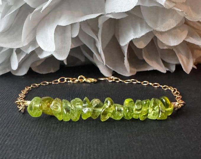 Raw Peridot Bracelet, Silver Crystal Bracelet, Gold Filled Anklet