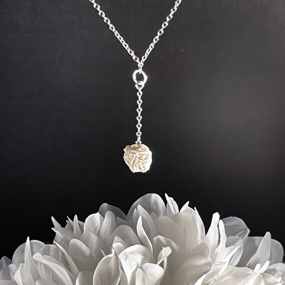Desert Rose Selenite Y Necklace: Sterling Silver Lariat