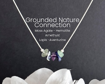 Jordning & Naturkoppling Halsband - Kristall Healing Smycken för Emotionell Balans - Mossagat, Ametist, Hematit, Lapis, Aventurin