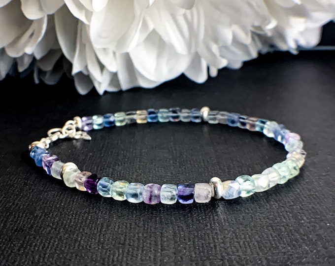 Rainbow Fluorite Crystal Bracelet Pisces Empath Protection Gift for Anxiety Relief Healing Bracelet