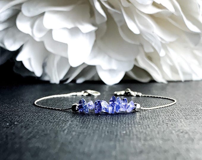 Raw Tanzanite Bracelet Dainty Anklet, December Birthstone Tanzanite Crystal, aura cleansing