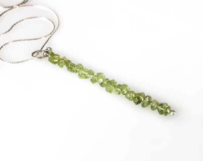 Peridot Necklace Beaded Bar Necklace August Birthstone Prosperity Jewelry Positive Energy
