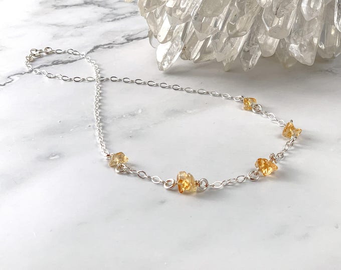 Raw Citrine Crystal Necklace, orange Citrine Satellite Station Necklace, November birthstone Birthday choker,Women's beaded gemstone jewelry