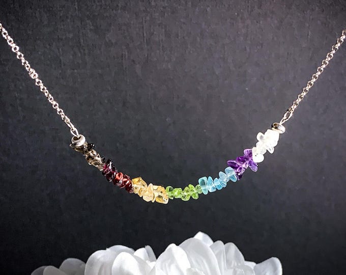 7 Chakras Necklace Raw Crystals Choker, Stress-Relief Jewelry, Protective Chakra Silver Gemstone Necklace, Wife gift, gifts for Mom birthday