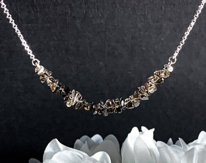 Raw Smoky Quartz Necklace, Sterling Silver Crystal jewelry, Choose length to create a necklace or choker, available from small to plus sizes