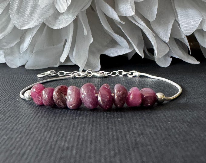 Ruby Raw Crystal Bracelet or Anklet - Sterling Silver or Gold Filled Ankle Bracelet