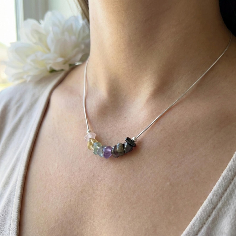 Personalized Gemstone Gift Custom Crystal Necklace Meaningful Jewelry Piece Spiritual Healing Accessory Handcrafted Stone Pendant Adjustable Chain Length Energy Balancing Design Unique Crystal Selection Daily Wear Option Beautiful Handmade