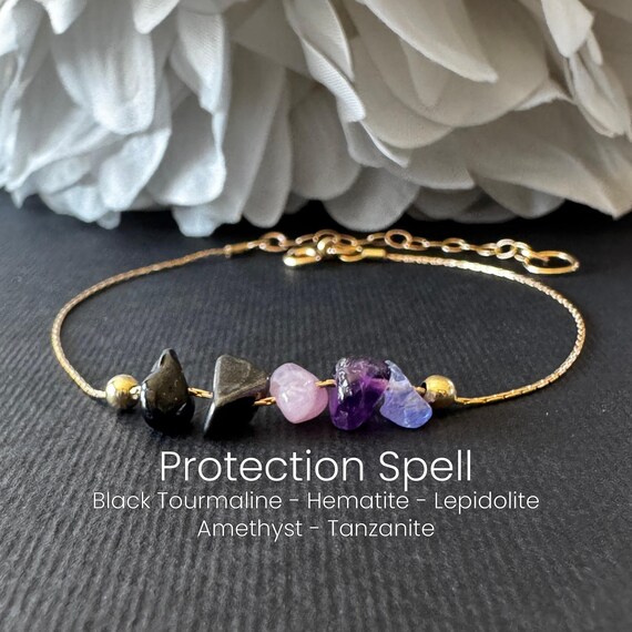 Protection Bracelet or Anklet – Raw Crystal Intention Jewelry for Strength & Energy Shielding