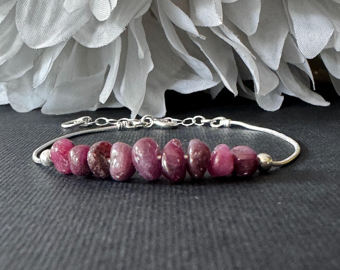 Ruby Raw Crystal Bracelet or Anklet - Sterling Silver or Gold Filled Ankle Bracelet