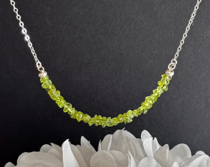 Raw Peridot Crystal Necklace Sterling Silver, August Birthstone Jewelry