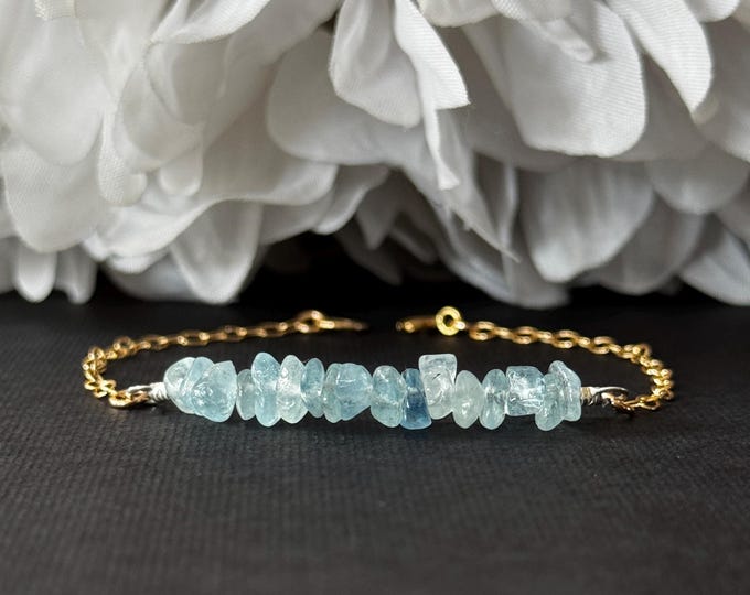 Natural Aquamarine Ankle Bracelet Raw Crystal Bracelet