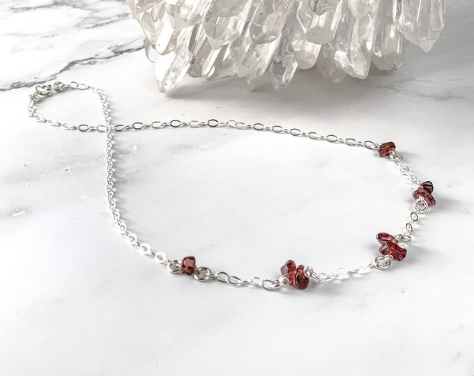 Garnet Necklace Satellite Chain Birthday Gifts for Her Raw Crystal Choker Necklace