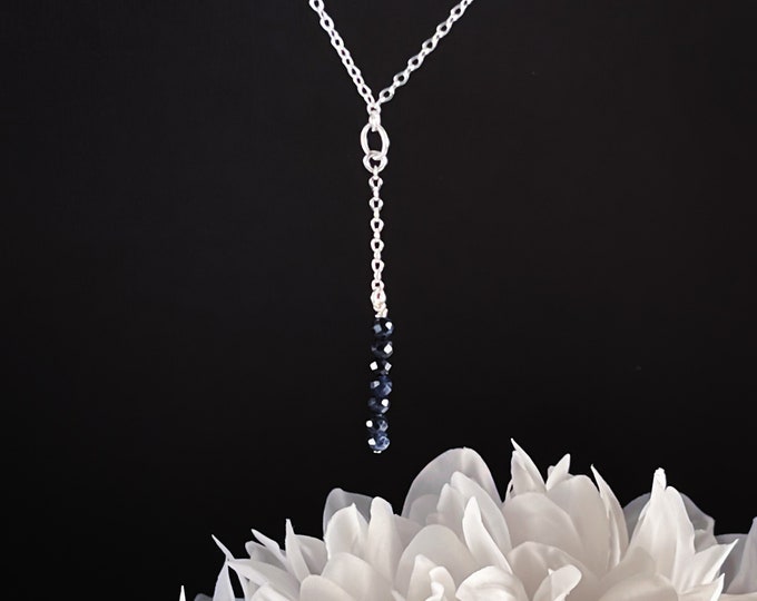 Genuine Sapphire September birthstone necklace, Sapphire Lariat Y necklace for women