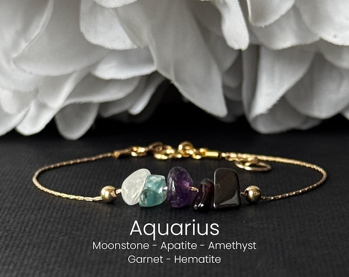 Aquarius Bracelet Raw Crystals Anklet Zodiac Gifts