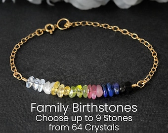 Armband med flera kristaller, familjefödelsestenar, anpassad ädelstensfotlänk, personlig present till mamma, smycken med rå sten, present till mormor