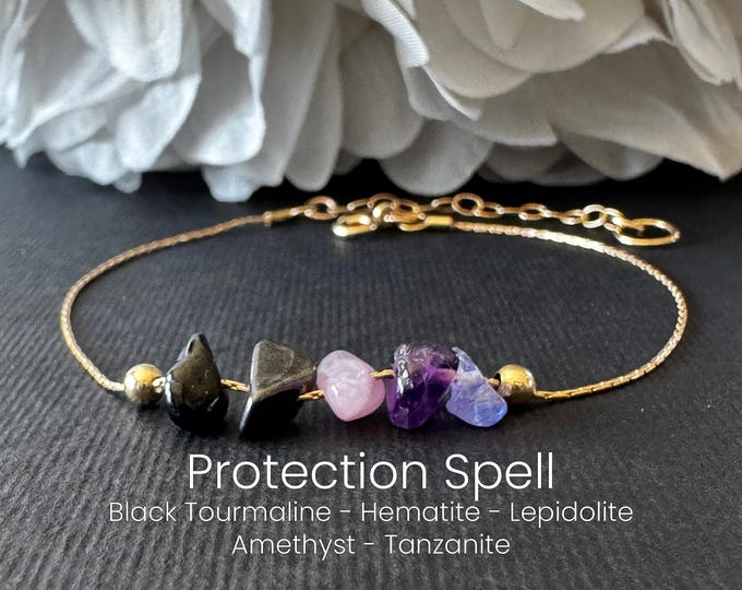 Protection Bracelet or Anklet – Raw Crystal Intention Jewelry for Strength & Energy Shielding