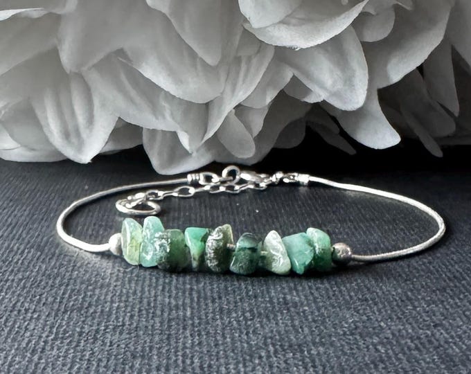 Raw Emerald Bracelet or Anklet Rough Birthstone Jewelry