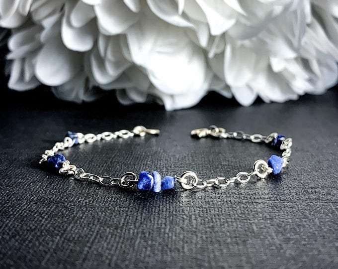 Sodalite Bracelet Sterling Silver Satellite Chain Anklet