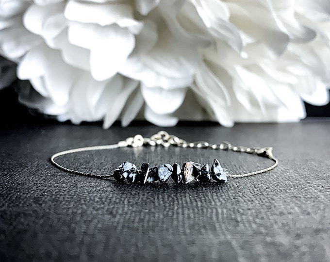 Black Snowflake Obsidian Raw Crystal Bracelet Dainty Anklet