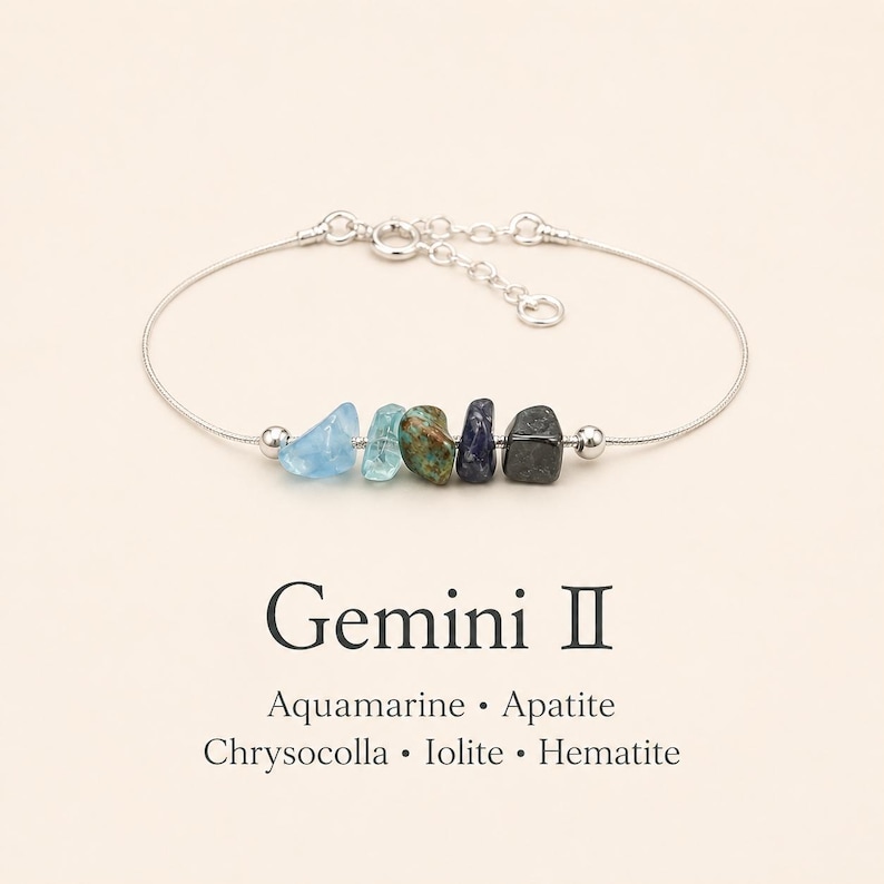 Gemini Bracelet or Anklet in adjustable sizes. Raw Healing Crystal Anklet Zodiac Jewelry. Astrology Gift for Birthdays Natural Stone Meaningful Gift for Friends, Custom Gift for Geminis